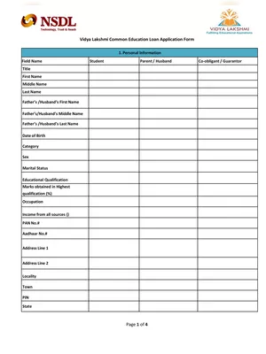 Vidyalaxmi Loan Application Form