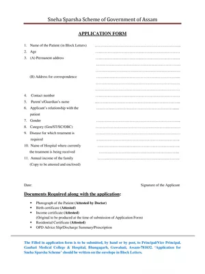 Assam Snehasparsha Scheme Application Form 2022