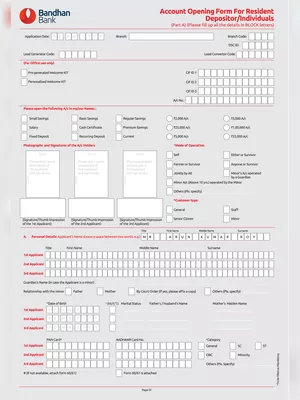 Bandhan Account Opening Application Form