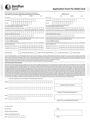 Bandhan Bank ATM Card Application Form