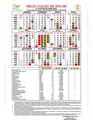 Delhi High Court Calendar 2022