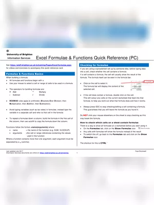 MS Excel Formulas List