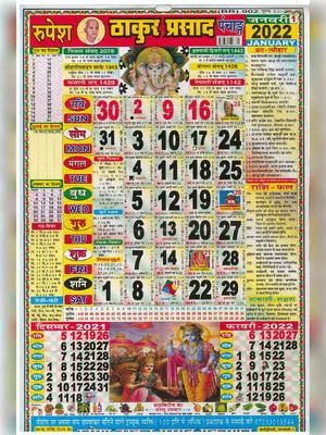 ठाकुर प्रसाद कैलेंडर 2022 – Thakur Prasad Panchang Calendar 2022