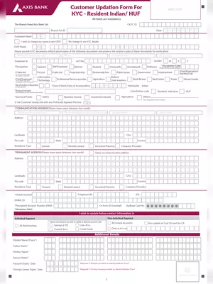 Axis Bank Re-KYC Form