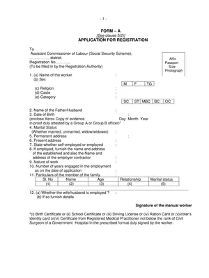 Tamil Nadu Labour Registration Form 2022