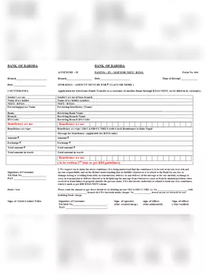 Bank of Baroda RTGS Form