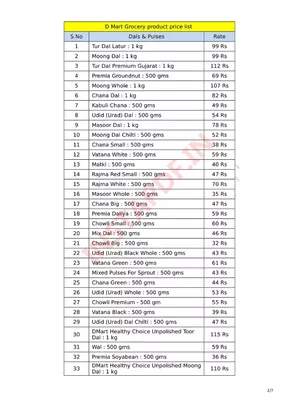 D Mart Products Price List 2025