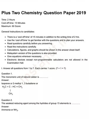 Plus Two Chemistry Previous Year Question Papers and Answers