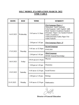 SSLC Time Table 2022