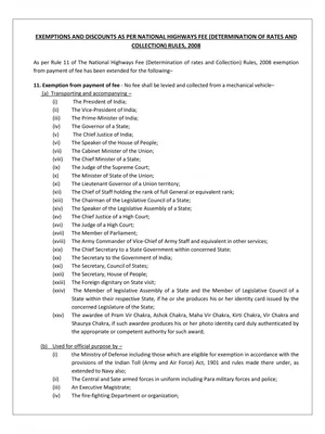 Toll Tax Exemption List 2025