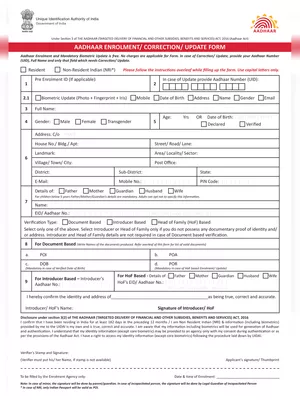 Certificate for Aadhaar Enrolment/Update Form 2025