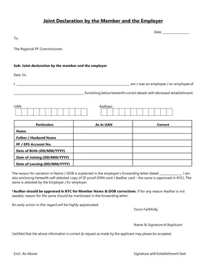 Joint Declaration Form Editable