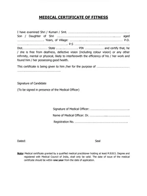 Medical Fitness Certificate Form / Format 2025