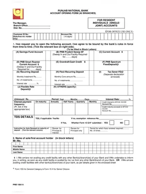 PNB Account Opening Form