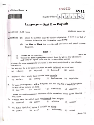 12th Public Question Paper 2022 Answer Key