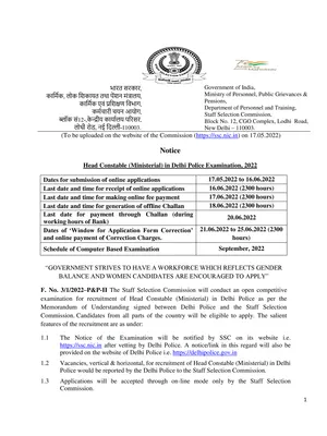 Delhi Police Head Constable Notification 2022