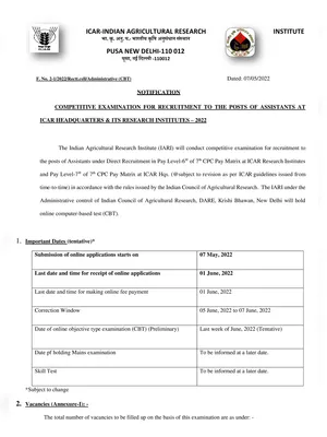 IARI Recruitment 2022 Notification