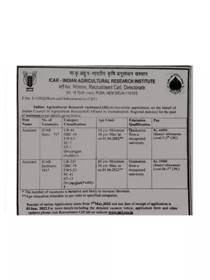 ICAR Recruitment 2022 Notification