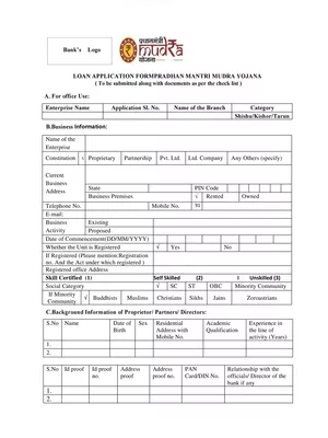 Mudra Loan Form