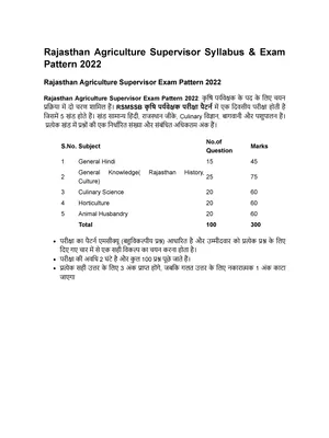 Agriculture Supervisor Syllabus 2022