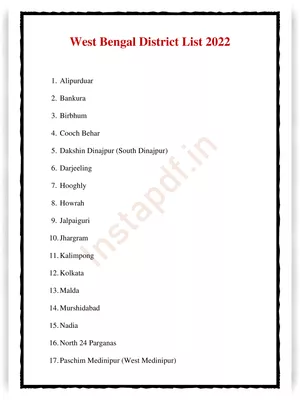 West Bengal Districts List 2025