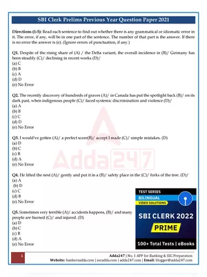 SBI Clerk Exam Questions and Answers