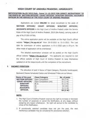 AP High Court Notification 2022