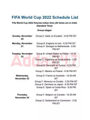 FIFA World Cup 2022 Schedule Indian Time