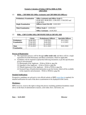 Bank Exam Calendar 2023