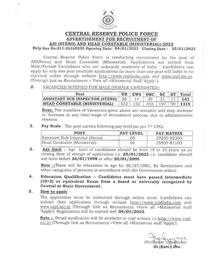 CRPF Recruitment 2023 Notification