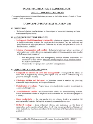 Industrial Relations and Labour Welfare Notes