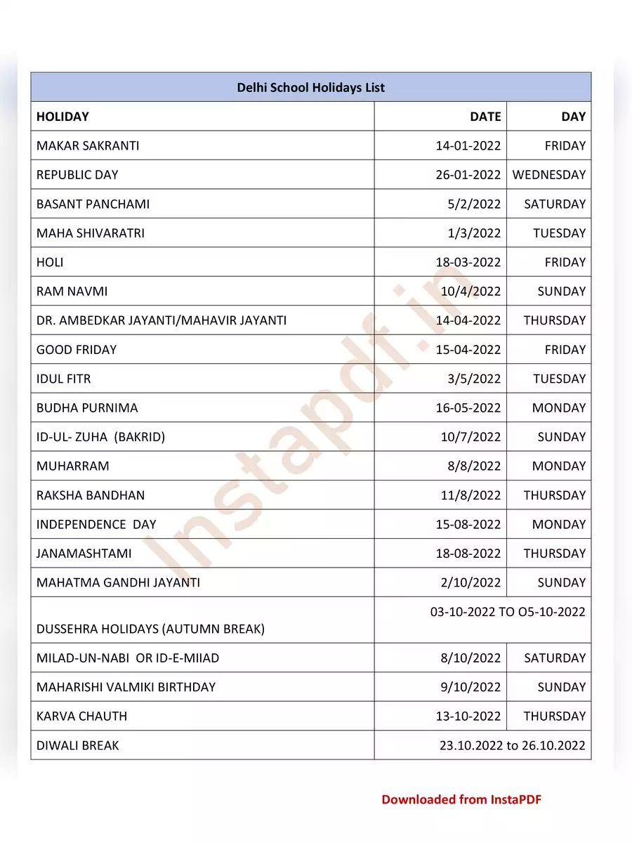 All States School Holidays List InstaPDF