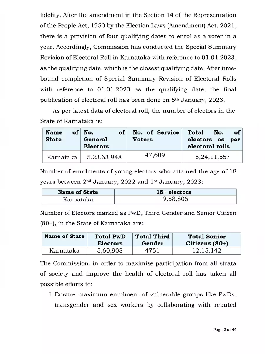 2nd Page of Karnataka Assembly Election Date 2023 PDF