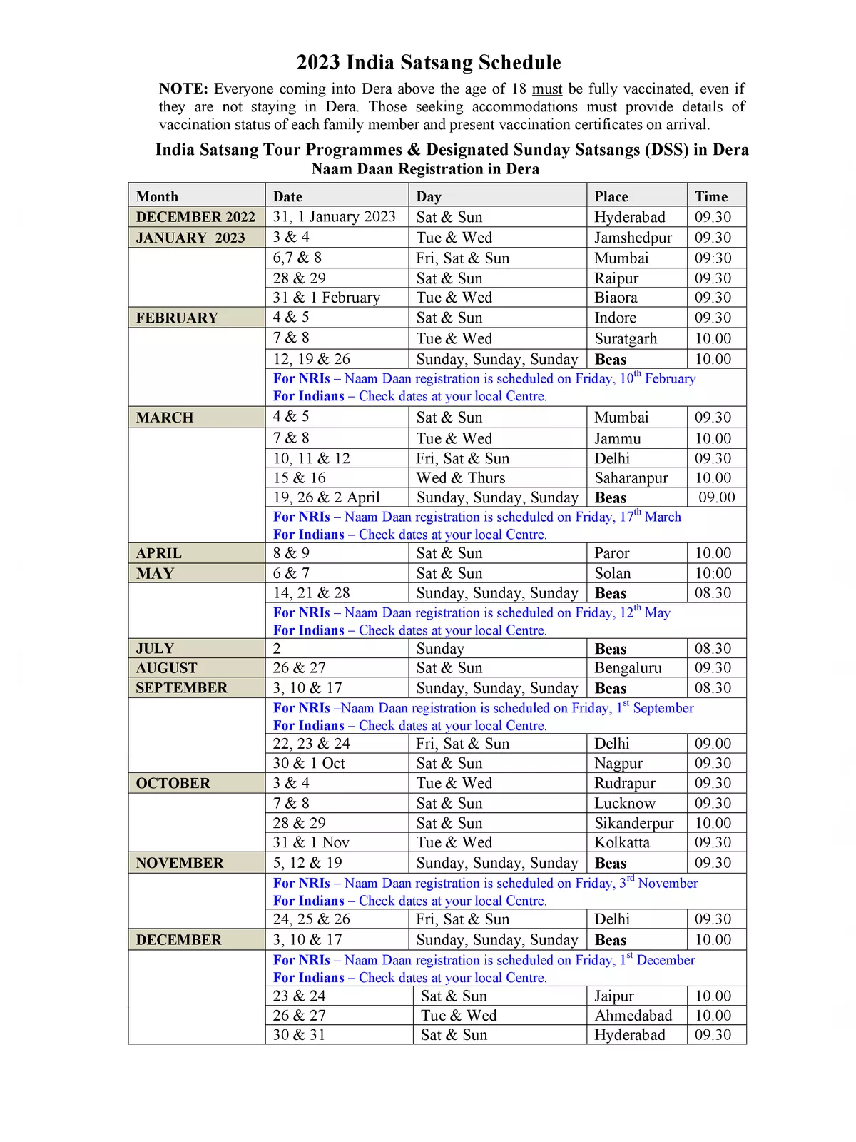 RSSB Satsang Schedule 2023 PDF InstaPDF