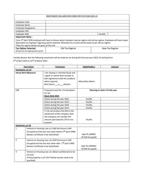 Investment Declaration Form 2022-23