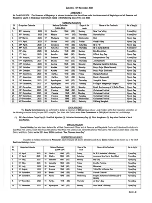 Meghalaya Holiday List 2023