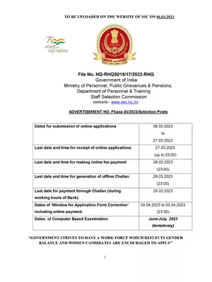 SSC Phase 11 Notification 2023