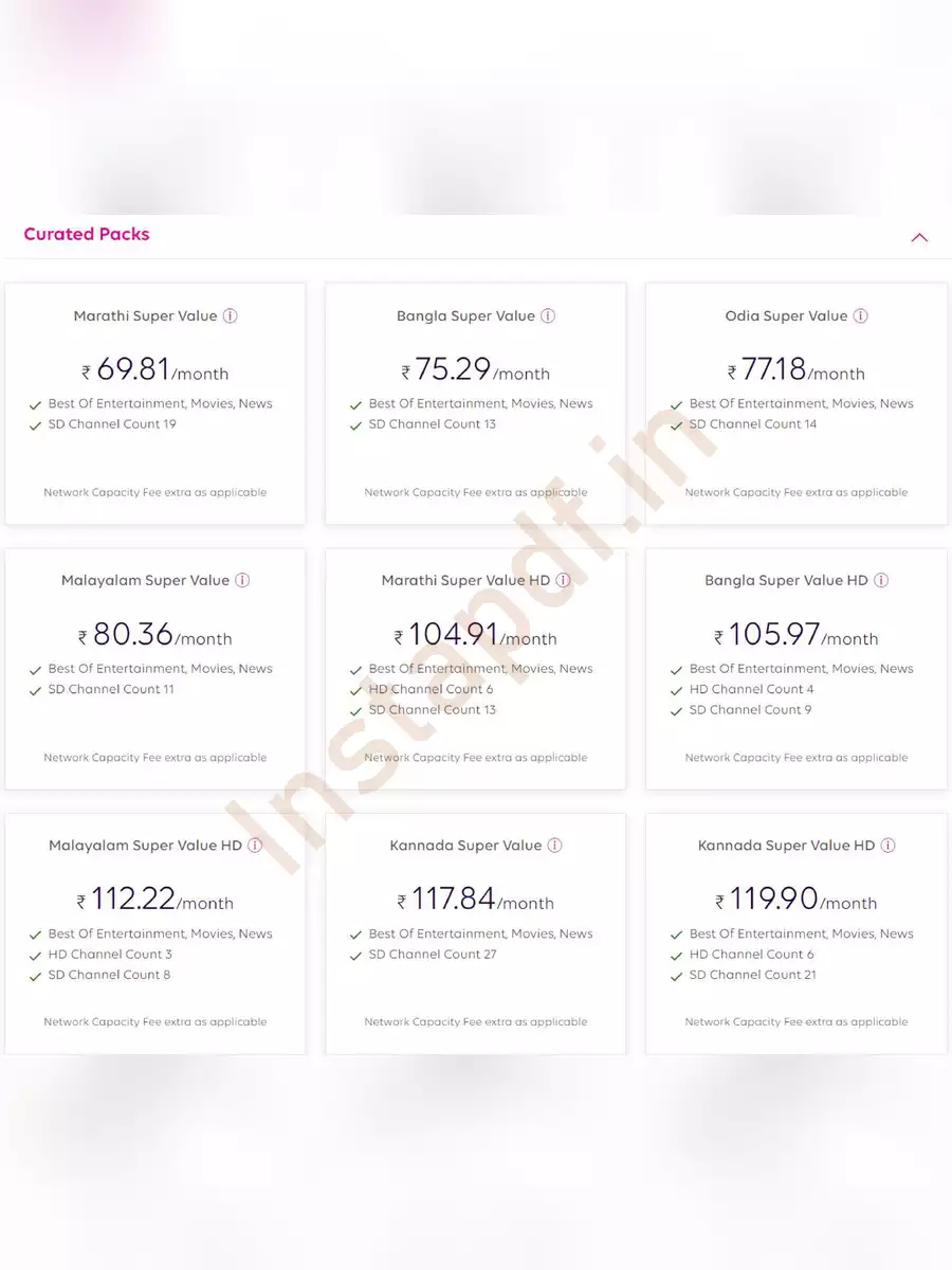 2nd Page of Tata SKY Packages Price List 2024 PDF