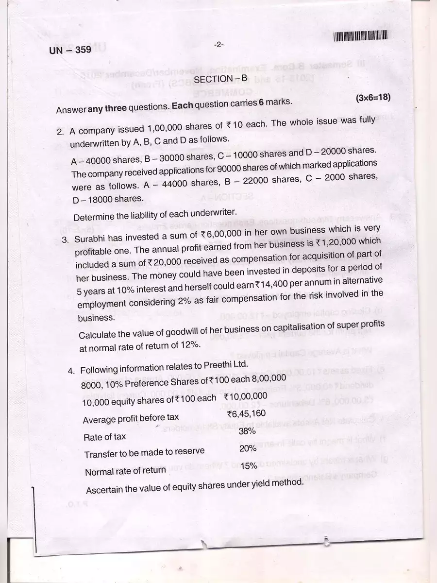 2nd Page of Corporate Accounting Question Paper with Answers PDF