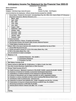 Anticipatory Income Tax Statement 2022-23 Form