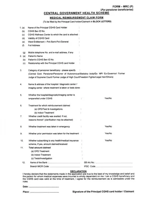 CGHS MRC Form for Pensioners