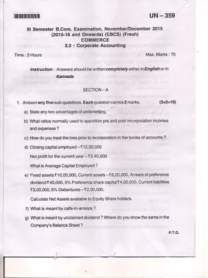 Corporate Accounting Question Paper with Answers