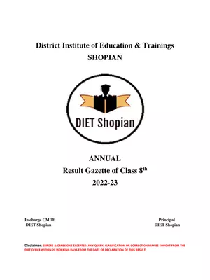 JKBOSE 8th Class Result 2023