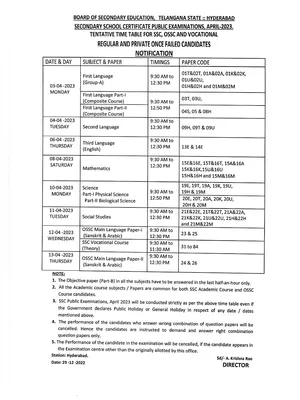 TS SSC Time Table 2023