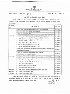 www.uniraj.ac.in Time Table 2023