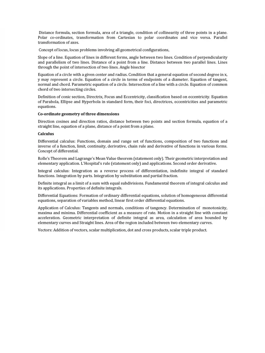 2nd Page of WBJEE Syllabus 2023 PDF