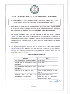 TS High Court Notification 2023