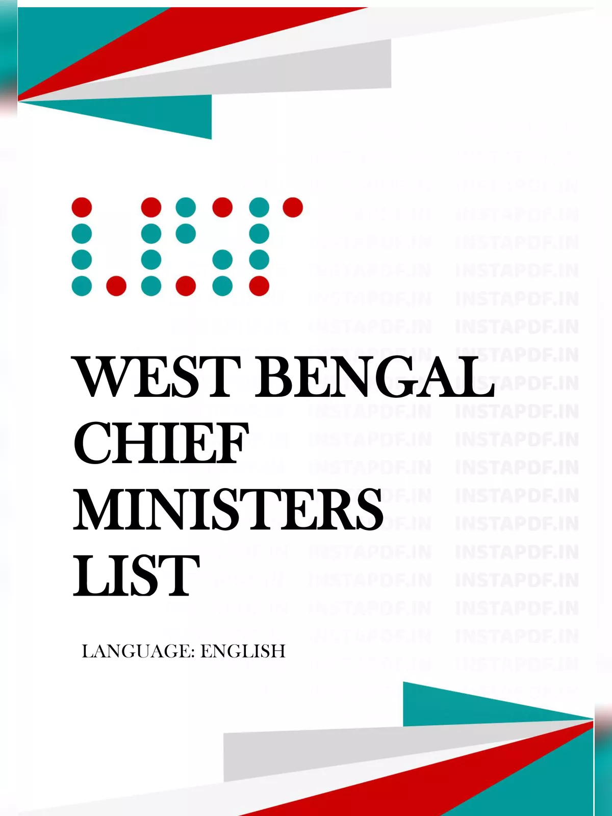 West Bengal Cheif Ministers List PDF Download InstaPDF