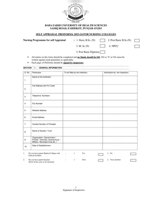 Self Appraisal Performa for Nursing Colleges 2023-24 (BFUHS)