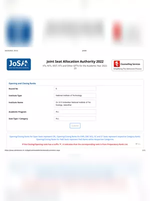 JOSAA Counselling Cutoff